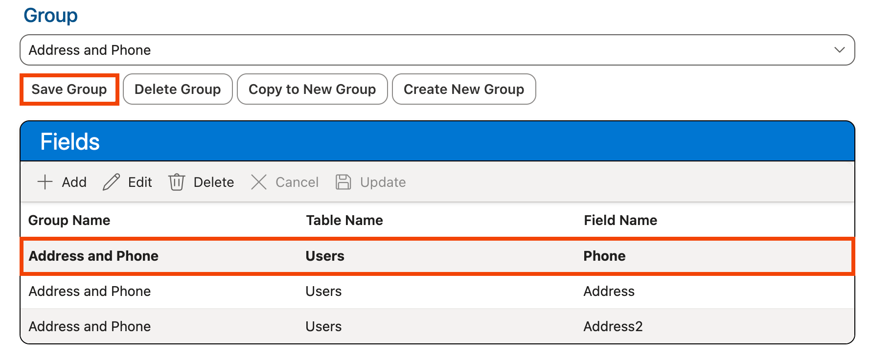 Save Group button